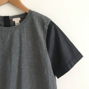 Grey J. Crew top with black pleather sleeves